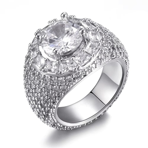 Bague Hip-hop Vintage Années <span class=keywords><strong>90</strong></span>, Nouvelle Bague Homme en Cuivre Incrusté de Zircons, Bague Entièrement Sertie de Zircons pour Homme Rappeur - Product Image 2