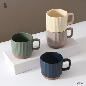 散装stone器现代豪华欧洲北欧茶杯，带木制竹盖和勺子批发定制徽标陶瓷咖啡杯