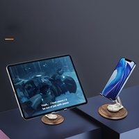 Support de téléphone de bureau rotatif à 360° en bois de noyer véritable, support de tablette de bureau réglable en aluminium pour iPad, vente en gros d'usine