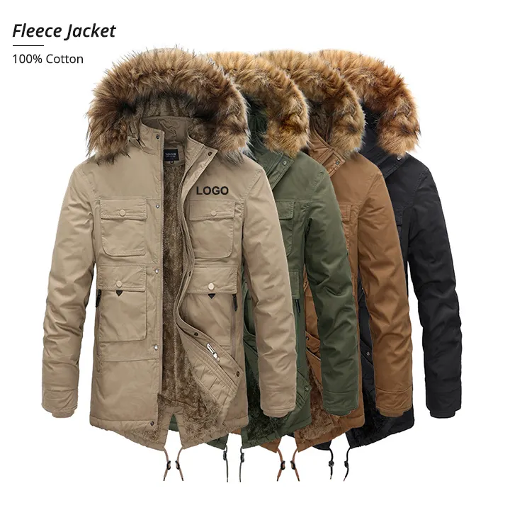 Custom plus size men's jackets bulk wholesale worker luxury xxxl winter multi pocket cargo hoodie jacket with zipper for men