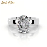 Bague moderne en argent fin S925 avec moissanite ovale de deux carats, profil solitaire, production OEM pour femmes