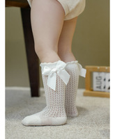 Chaussettes Bébé Personnalisées en Gros, 9 Couleurs, Nouvelles Chaussettes d'Été INS pour Bébé, Chaussettes Espagnoles à Grand Nœud en Maille, Chaussettes Bébé Montantes Amples