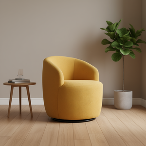 Poltrona Girevole in Tessuto Giallo per Soggiorno, Sedia Moderna da Riposo con Base in Metallo, Arredamento Contemporaneo per la Casa - Product Image 2