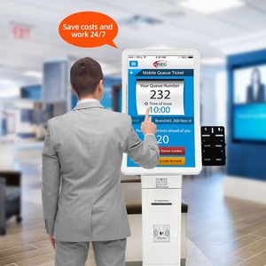 Queue System 23.6'' Slim Colomn Curved Screen Kiosk <b>With</b> Qr <b>Scanner</b> Pos Holder Payment Terminal Queue Kiosk for Bank - Product Image 1
