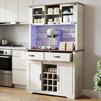 2026 Farmhaus-Küchenschrank mit Kaffeebar, Weinregal, LED-Beleuchtung, Glastüren, Buffet-Sideboard, Holzaufbewahrung für Zuhause