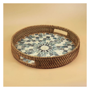 Eco-Chic Woven Rattan & Natural Rope <b>Round</b> <b>Tray</b> Handmade Home Decor for Coffee <b>Table</b> & Dining Organization Sea Grass - Product Image 1