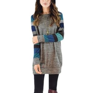 Camiseta de algodón con cuello redondo para mujer, talla grande, estampada a rayas, manga larga, holgada, estilo maduro, la más vendida - Product Image 4