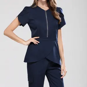 Women Nurse Suit Hospital Uniform Beauty Salon Wear Stretch Slim Woven Medical Scrubs Nursing Scrubs Fig Scrubs Uniforms Sets