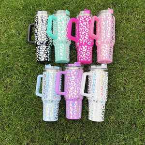 Custom logo Adventure <b>Vinyl</b> <b>Wrap</b> Decal Double Walled Stainless Steel Tumbler Holographic Leopard 40oz Mugs Tumblers - Product Image 2