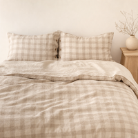Housse de couette en coton et lin naturel avec taie d'oreiller, ensemble de literie taille Queen, texture douce, chaude et respirante
