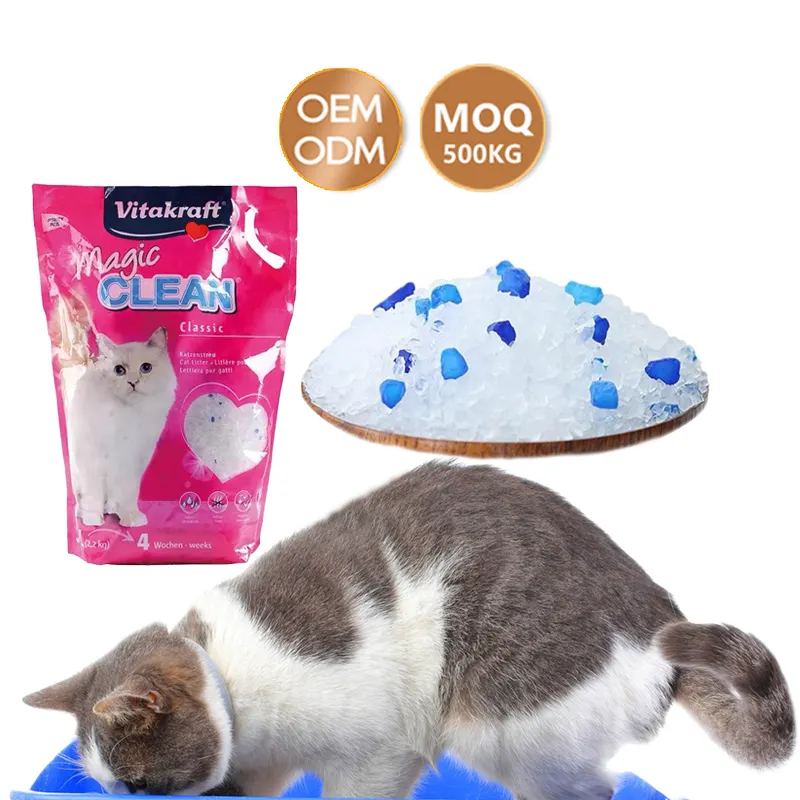 Amostras grátis best-seller high-end puro azul silicone cat litter Sem poeira fábrica fornecimento de silicone cat litter