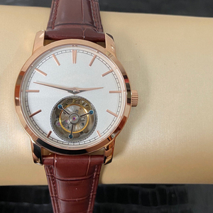 Reloj Mecánico en Tono Oro Rosa con Tourbillon, Esfera Redonda de 38 mm, Correa de Cuero Genuino Marrón, Estilo Elegante para Vestir - Product Image 1