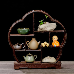 Estante de exhibición de madera estilo chino con forma de flor de ciruelo, estante decorativo de 4 niveles para guardar juegos de té, para mesa de té en la sala de estar. - Product Image 2