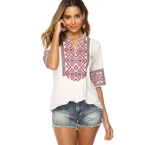 เสื้อเชิ้ตลูกไม้ปักลายดอกไม้สีขาวและชมพูสำหรับผู้หญิง - Product Image 6