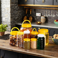 Pot en plastique PET avec poignée antique, grande capacité de 1000 ml avec bouchon à vis pour farine, miel, poudre, kimchi fermenté