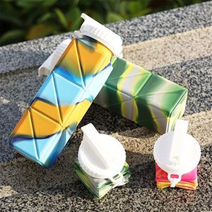 Silicone Folding Water Cup Outdoor Sports Square Portable Water Cup Food Grade with Straw Telescopic Cup Custom Logo - Product Image 2