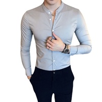 Chemise Homme Slim Fit 2024 Automne Coton Uni Col Montant Décontractée Business Manches Longues Mode Masculine Vêtements Homme