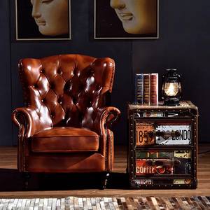 Amerikaanse Stijl Houten Frame Gestoffeerde Echt Lederen Fauteuil Bruine <span class=keywords><strong>Wingback</strong></span> Stoel - Product Image 2