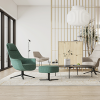 Fauteuil pivotant en tissu de luxe moderne avec structure en bois et pieds en fer pour hôtel, bureau, salle à manger et salle de sport