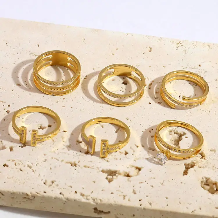 بيع بالجملة أزياء نسائية بسيطة خواتم متقاطعة مطلية بالذهب مجوهرات من الفولاذ المقاوم للصدأ خاتم للنساء بسعر المصنع