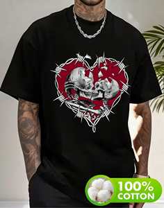 T-Shirt Unisex Stampata con Design Cuore Teschio Bacio, Cotone, Manica Corta, Collo Tondo, Casual, per San Valentino e Capodanno, Taglie S-XXXXL - Product Image 3