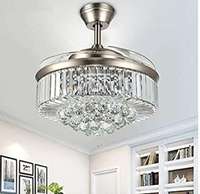 Ventilateur de Plafond en Cristal avec Lumière et Télécommande, Fandelier Moderne Dimmable Rétractable Invisible, pour Chambre et Salon