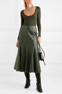Dames En <span class=keywords><strong>Cuir</strong></span> <span class=keywords><strong>Jupe</strong></span> Femmes Vert PU Volants Ourlet Moulante Midi <span class=keywords><strong>Jupe</strong></span> Longue - Product Image 3
