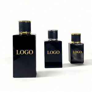 Customized logo Mens Square 30ml 50ml 100ml <b>Empty</b> Clear Perfume Bottle with Pump Sprayer with Black Cap with Packing <b>Box</b> - Product Image 1