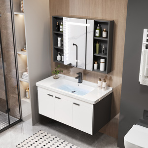 Mueble de Baño Italiano de Titanio de 40 cm con Lavabo Integrado de Cerámica Blanco y Gabinete de Aluminio con Diseño de Panal - Product Image 4