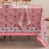 Nappe rectangulaire en coton à imprimé floral rose avec bordure décorative pour la décoration de la maison