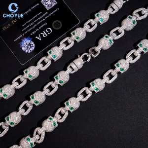 Wholesale Price 925 Silver <b>Iced</b> <b>Out</b> Moissanite Skull Link Necklace Hip Hop Fashion Jewelry for Party Gift Cuban Link - Product Image 4