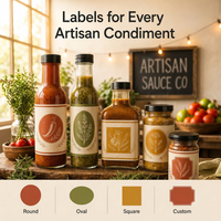 Étiquettes de condiments de qualité alimentaire, autocollants adhésifs de forme personnalisée pour l'emballage de sauces et de vinaigrettes
