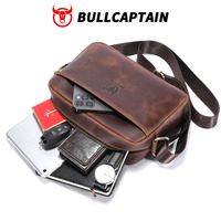 BULLCAPTAIN Bolso de Cuero Genuino Crazy Horse para Hombre, Estilo Clásico, Nuevo, de Gran Capacidad, Bandolera, Casual