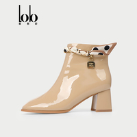 Sepatu Boots Wanita Nyaman dengan Ritsleting, Kulit Sapi, Lapisan Kulit Domba, Hak Tebal Kasual, Ringan, dan Bernapas