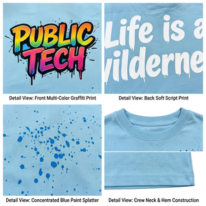 Camiseta de Hombre de Lujo Personalizada OEM de Alta Gama, 230GSM, con Estampado de Serigrafía Monkey Wash, Diseño de Graffiti con Tinta Salpicada y Dibujo a Mano - Product Image 2