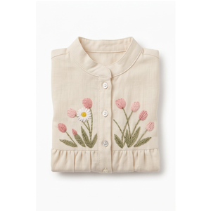 Combinaison en coton pour bébé fille avec broderie florale, manches à pétales, body d'été à fermeture à pression, respirant et mignon - Product Image 3