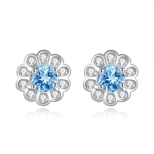 9 Simple 925 Sterling Silver <b>3mm</b> Crystal Flower Stud <b>Earrings</b> Natural Stone White Gold Plated Non Tarnish Jewelry For Women - Product Image 1