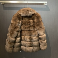 Manteau court en fourrure de renard véritable pour femme, avec grand col, en fourrure de renard segmentée, veste d'hiver
