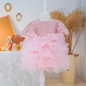 Summer New Arrival Pink Sequin Little Baby Girls Spanish Cake Dresses Party Puff Sleeve Princess Tutu Dress Clothes Boutiques