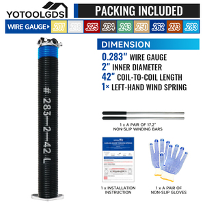 Resorte de Torsión para Puerta de Garaje de Alta Precisión de 0.283X2\"X42\"-L, para Giro a la Izquierda (Cono Negro), con Barras de Enrollado Antideslizantes y Guantes - Product Image 2