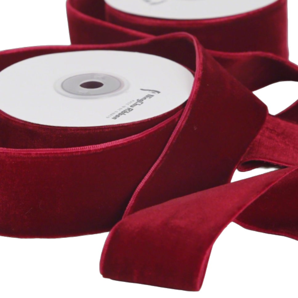 Premium High Quality Claret Velvet Ribbon 1 Inch 2.5cm 50 Yards Per Roll Double Faced Velvet Ribbon Rolls for Gifts Decoration