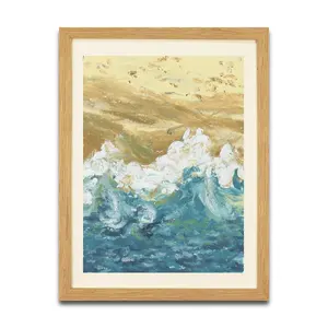 لوحة زيتية بملمس لتزيين المنازل, لوحة شتوية جميلة للشاطئ ، بملمس مشهد البحر ، مؤطر بصور فنية للجدران