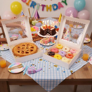 Caja para Pizza de 12 Pulgadas, Cajas Blancas para Panadería con Ventana, Cajas Autoabribles para Galletas, Pasteles y Sushi, Embalaje Ecológico Biodegradable con Relieve - Product Image 6