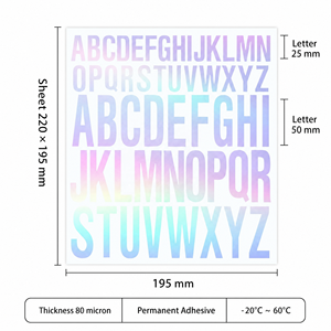 Autocollants en vinyle holographique découpés sur mesure pour étiquettes de lettres alphabétiques, autocollants adhésifs à forte adhérence, feuilles de 220x195mm, RoHS - Product Image 4