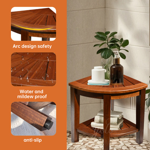 Natural Teak <b>Corner</b> Shower Bench Waterproof Adjustable Foot Stool for Bathroom or Garden Stylish Garden or Hall Feature - Product Image 6