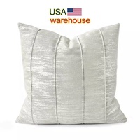 Housse de coussin décorative de luxe en jacquard 18 pouces, gris crème blanc, à rayures, avec fermeture éclair