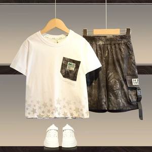 Ensemble de vêtements pour garçons avec logo personnalisé, ensemble de sweat-shirts et de <span class=keywords><strong>t</strong></span>-shirts en coton brodé rétro délavé à l'acide, vêtements de sport pour enfants - Product Image 2