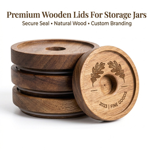 Vietnam WeWood Laser Engraved Acacia Wooden Storage Lid Finger Groove Timber Canister <b>Cap</b> Custom Logo Closures - Product Image 1