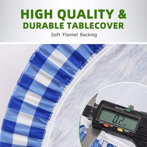 Blue Checkered Outdoor Picnic <b>Table</b> and Bench <b>Cover</b> Set Fitted Waterproof Polyester Tablecloth - Product Image 2