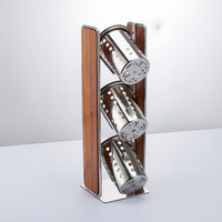 Porte-couverts moderne et élégant en bois et acier inoxydable à trois trous, organisateur de vaisselle en Sapele pour buffet d'hôtel